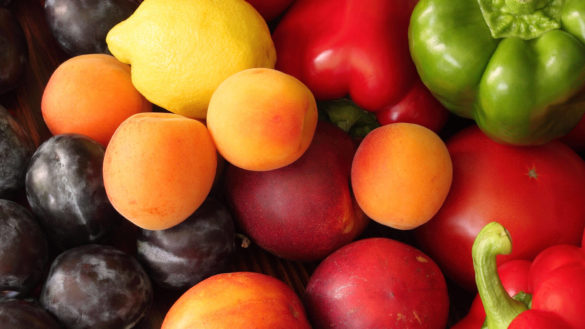 Colorful assorted fruits and vegetables together.