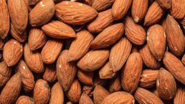 Brown almonds in close-up view.