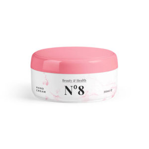 Pink-lidded hand cream jar, 300ml capacity.