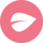 Pink circle with a black leaf design.