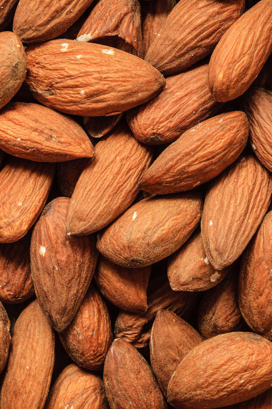 Close-up of raw almonds in shell.